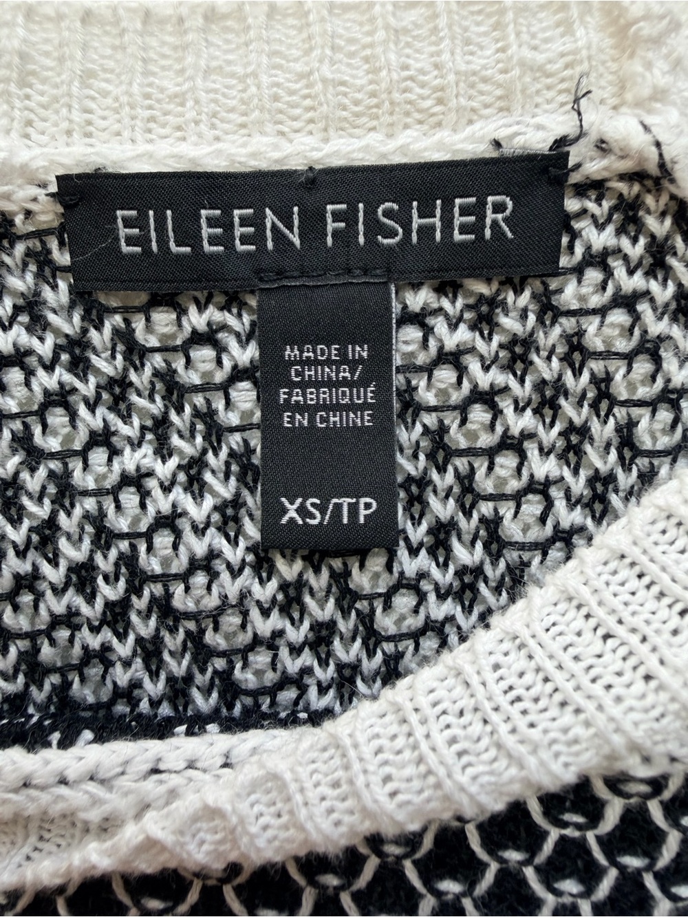 Eileen Fisher White and Black Knit Crewneck Sweater with White Trim Size XS - Picture 9 of 10